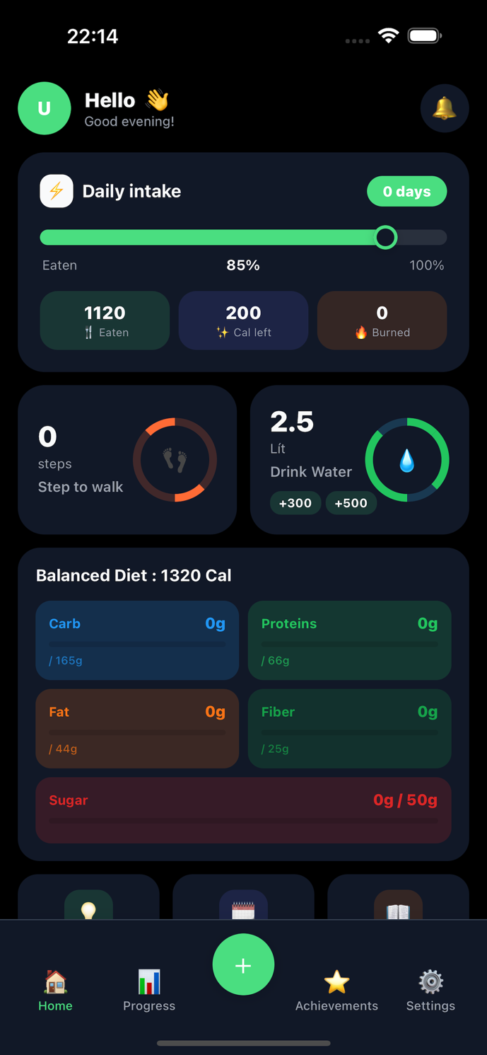 Nutrica daily nutrition dashboard